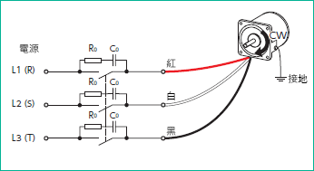 感應馬達　三相電源輸入型的連接例