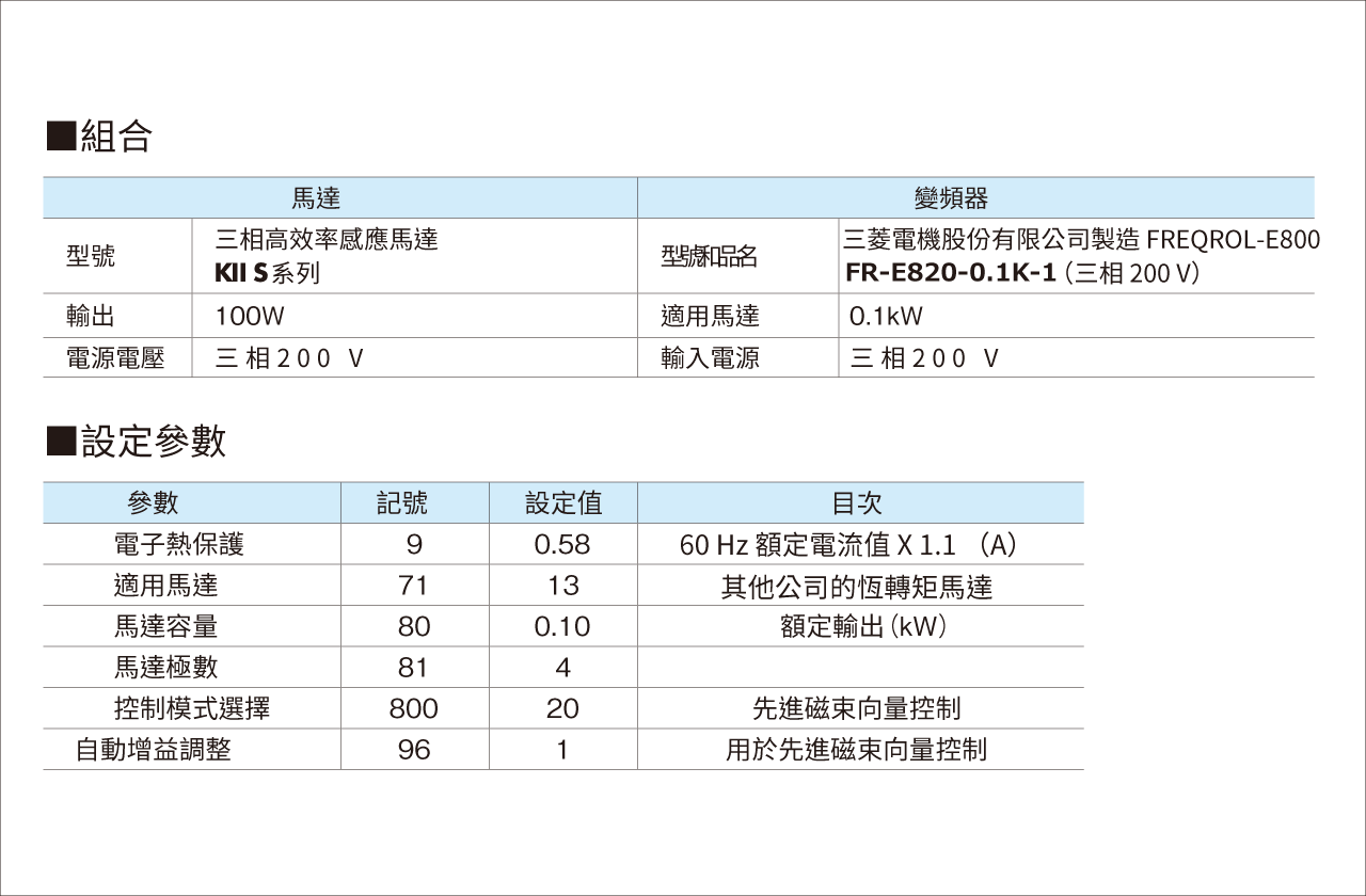 組裝的設定參數