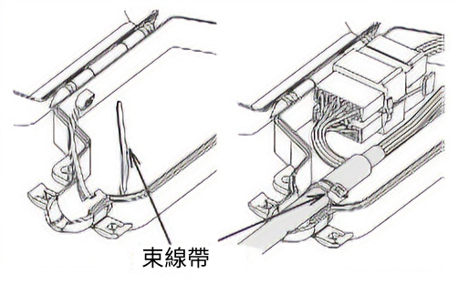 使用附件的紮線帶固定連接器外蓋和電纜線