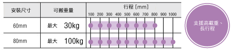 安裝尺寸 80mm,最大可搬運 100 ㎏