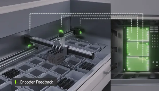 使用CVD系列S型驅動器，實現檢體分析設備中電子零件的穩定供貨示意圖